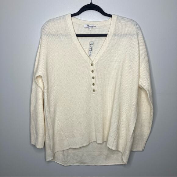 NWT MADEWELL Asherton Waffle Henley Sweater Cream Small - Picture 2 of 5